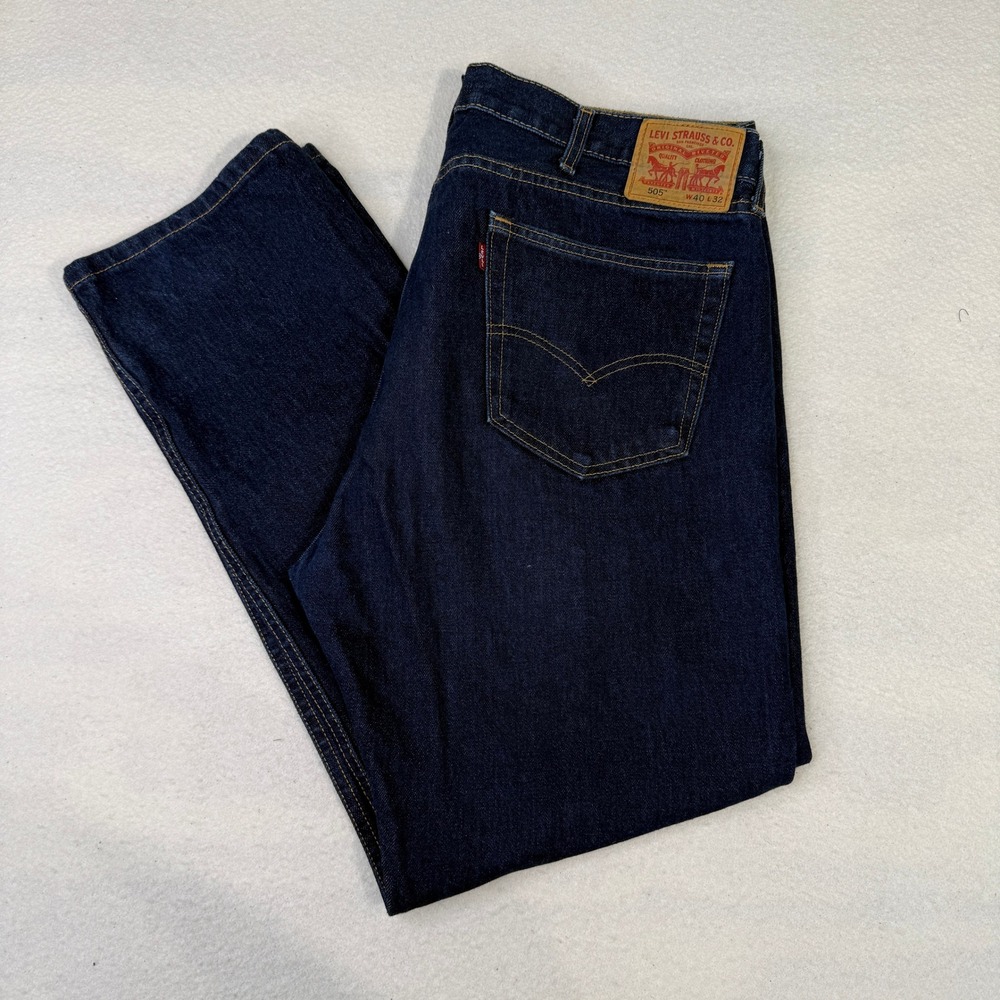 Levis 505 Regular Fit Jeans Mens 40x32 Dark Wash Indigo Blue Straight Leg Denim